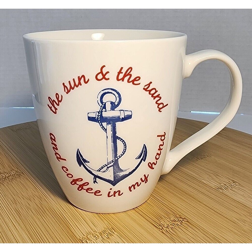 Vtg Pfaltzgraff Everyday Nautical Anchor Coffee Mug The Sun & The Sand ... 18oz